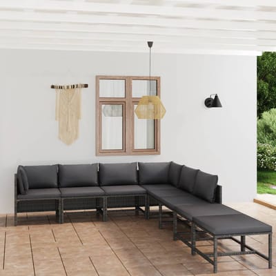 vidaXL - 8-delige - Loungeset - met - kussens - poly - rattan - grijs