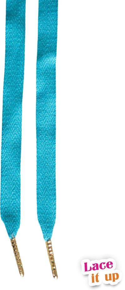 Schoenveters plat - uni turquoise blauw - 120cm met zilveren nestels veters voor wandelschoenen, werkschoenen en meer
