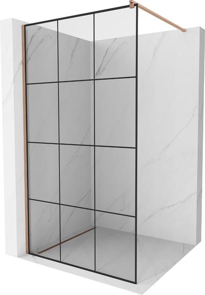Mexen Kioto douchewand Walk-in 100 x 200 , zwart raster 8 mm, geborsteld koper - 800-100-101-65-77