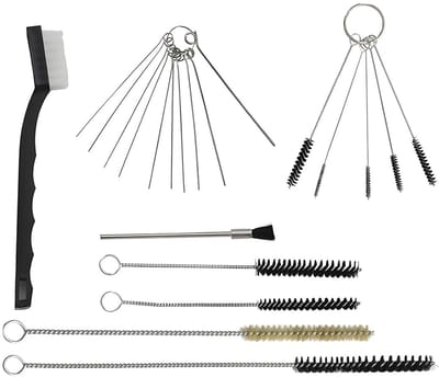 Dailygoods- Carburateurreinigingsset 21 Stuks - Sproeipijp/Spuitreinigingsborstel - Roestvrij Staal/Nylon - Universeel - Afneembare Sleutelring - Hoge Dichtheid Borstelharen - Reinigingsset