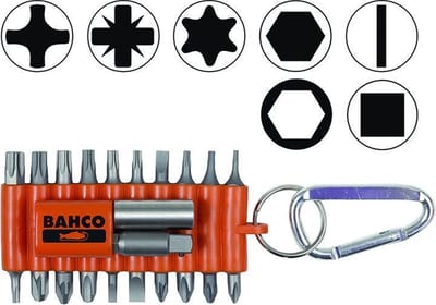 BAHCO type 59S/22-1 bitset met 10 bitjes en 2 koppelstukken plus handig insteekmagazijn met riemclip