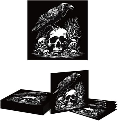 Dailygoods- Halloween Servetten 20 Stuks - 2-laags - Griezelige Motieven - Schedel/Raaf - Decoratieve Wegwerp Tafeldecoratie - 33 cm - Feestservetten