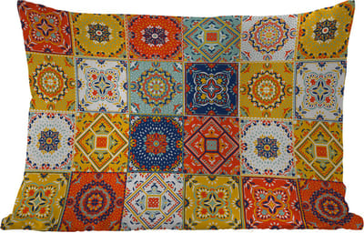Buitenkussens - Tuin - Vintage - Bloemen - Patroon - Wit - Oranje - 50x30 cm
