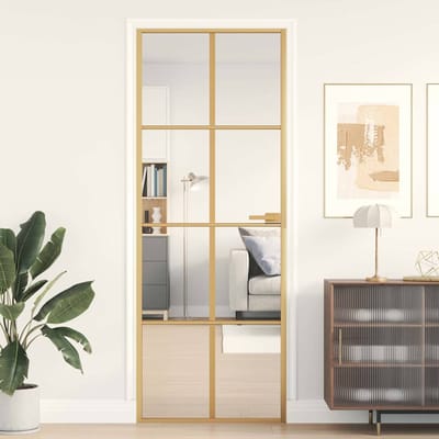 vidaXL - Binnendeur - smal - 76x201,5 - cm - gehard - glas - en - aluminium - goudkleur