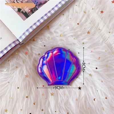 Droom Laser Kleur Schelpvorm Make-up Spiegel Vergrotende Spiegel Draagbaar Dubbelzijdig Opvouwbaar Zakformaat Kawaii Make-up Accessoires