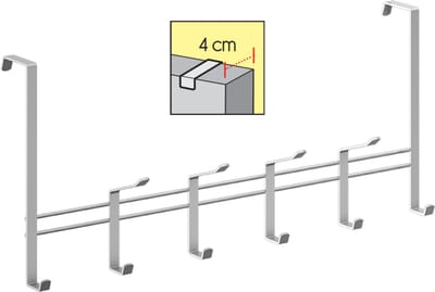 Metaltex - Kapstok voor stompe deur - 4 cm - Zilvergrijs - deurkapstok - 10 haken - 44,5x20,5 cm