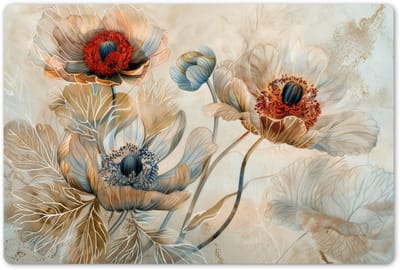 Placemats 45x30 cm - Placemat kunststof - 1 stuk - Bloemen - Beige - Modern - Illustratie - Borden onderleggers - Decoratie voor op tafel - Keuken tafeldecoratie accessoires - Vinyl onderlegger - Tafelversiering
