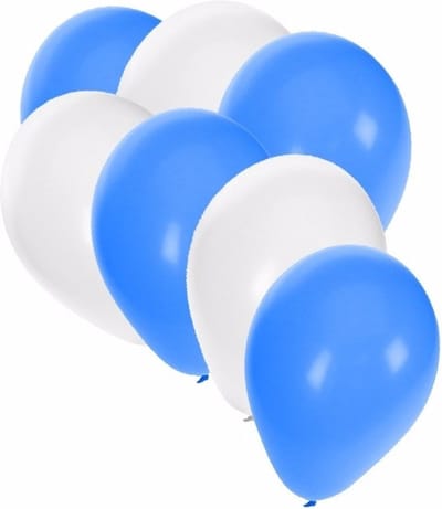Ballonnen in het wit en blauw - 30x stuks - 27 cm - blauwe / witte versiering - feestartikelen
