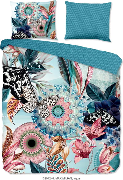 HIP dekbedovertrek mandalas en bloemen - 2 persoons 200x200/220 cm - Aqua - 100% Katoen satijn