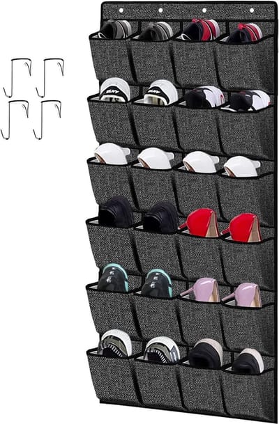SnelShoppen - Hangende Schoenen Organizer Achter Deur - 24 Vakken Schoenenrek - Ruimtebesparende Schoenenopslag - Zwart Linnen Stof - Ideaal voor Thui