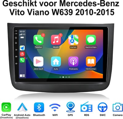 JUNSUN Andriod 15 Autoradio - Geschikt voor Mercedes-Benz Vito Viano W639 2010-2015 Accessoires, 2GB+64GB, Draadloze CarPlay & Android Auto, Bluetooth, GPS-Navigatie, 10-inch Touchscreen, Stuurwielbediening, DAB+, 2GB+64GB, DSP, Quad-core processor