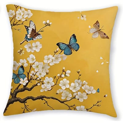1/4 pièces Taies d'oreiller Jaunes avec Motifs Floraux et d'Oiseaux Housse de coussin de canapé décoration de maison chambre salon 45x45cm