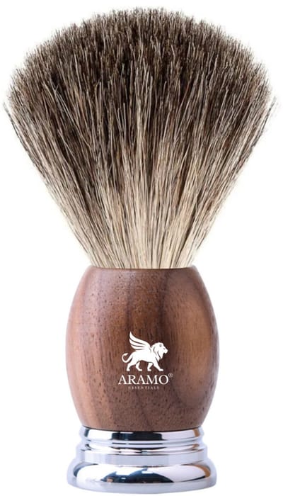 ARAMO® Essentials - Handgemaakte Scheerkwast van 100% Natuurlijke Haren met Handvat van Walnoothout en Aluminiumlegering Voet.