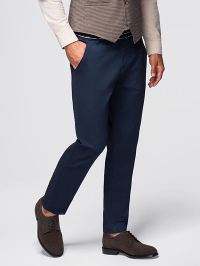 OMBRE Broek - Slim Fit - Katoen - Knopen Marine S