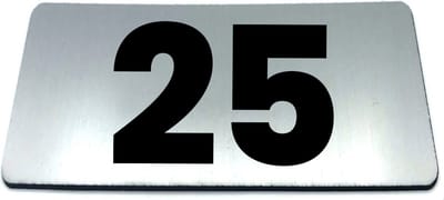 Nummerplaatje 25 - 80 x 50 x 1,6 mm - RVS-look geborsteld - Incl. 3M-tape | Nummerbordje - Deur en kamernummer - brievenbusnummers - Gratis verzending - 5 jaar garantie | Gratis Verzending
