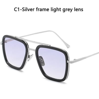 Vierkante Edith Zonnebril Vintage Tony Stark Zilver Metaal Frame Blauwe Lens Steampunk Bril voor Mannen Vrouwen SHOW AS PICTURE white