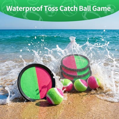 Gooi- en vangbal voor buiten - Balvangspeelgoed voor kinderen - Strand- en tuinspeelgoed voor het hele gezin - 4 paddles - 4 plakballen
