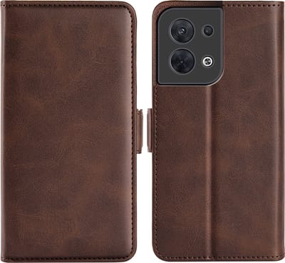 MobyDefend Hoesje - Geschikt voor Oppo Reno 8 - Luxe Wallet Book Case (Sluiting Zijkant) - Bruin