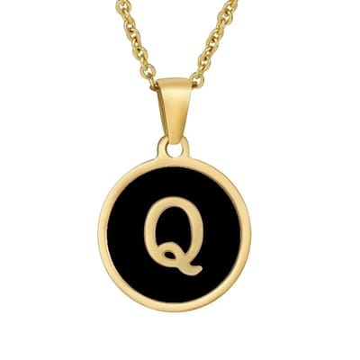 Aramat Jewels | Halskettingen | Stalen letter Ketting in goudkleur met zwart | Q | |1,5mm | Staal | Volwassenen | Verkleurd niet