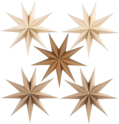 Papieren Sterren voor Kerstmis - Set van 5 Stuks, 30 cm, Bruin, Hangdecoratie voor Binnen en Buiten, Raam en Kerstboom Versiering
