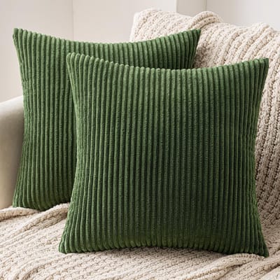 Famanu – Corduroy ribfluweel kussenhoezen set van 2 (40x40 cm) – zacht fluweel – moderne sierkussenhoezen – woonkamer – groen