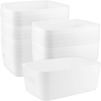 Dailygoods- Opbergmanden 18 stuks - Witte Plastic Opbergdozen - Stapelbaar - Handgrepen - 20,5 x 14 x 7 cm - Ruimtebesparend