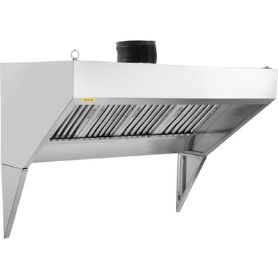 Commerciële Afzuigkap, 8FT Food Truck Afzuigkap, 201 Roestvrij Staal Kiosk Trailer Kap met 4 Afneembare U-vormige Rooster Vetfiltergaas,