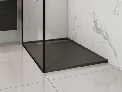 Vente-unique Opzet- of inbouwdouchebak van hars – Zwart – 120 x 80 cm - Snijdbaar - LYROSA