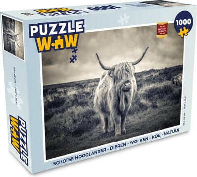 Puzzel Schotse hooglander - Dieren - Wolken - Koe - Natuur - Legpuzzel - Puzzel 1000 stukjes volwassenen
