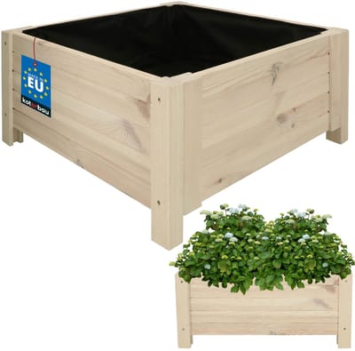 KOTARBAU® Houten Plantenbak, Kiefernhout, 60 x 60 x 30 cm, Wit, Houten Bloembak, Plantenbak voor Buiten, met Vlies, voor Tuin, Terras, Balkon