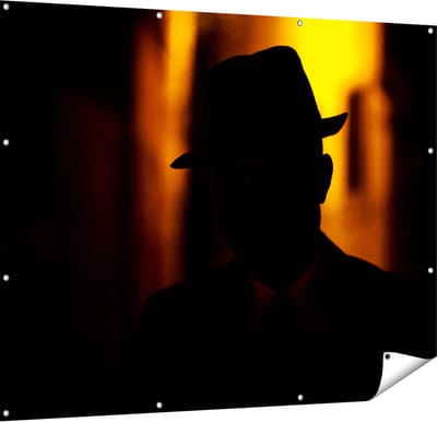 Gards Tuinposter Silhouet van een Man met een Hoed - 150x120 cm - Tuindoek - Tuindecoratie - Wanddecoratie buiten - Tuinschilderij