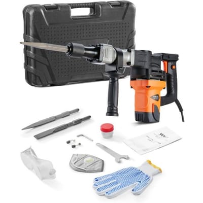 VEVOR Zware betonsloophamer 1400W, 19J slagkracht elektrische sloophamer, boorhamer, betonhamer, beitelhamer 2900 BPM, inclusief puntbeitel, platte beitel, voor leisteen, beton, enz.