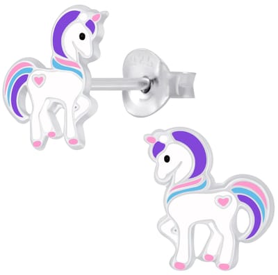 Joy|S - Zilveren pony oorbellen - eenhoorn / unicorn - 9 mm