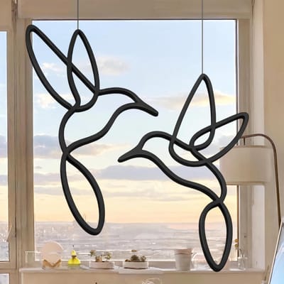 Vogel Decoratie - Hangend Sierobject - Raamdecoratie - Lineair Design - 22 x 11.5 cm - Zwart