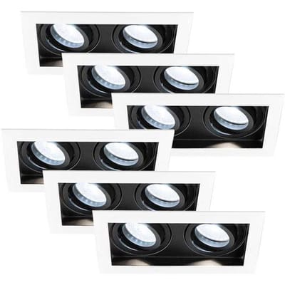HOFTRONIC - Set van 6 Durham Dubbel LED Inbouwspots vierkant Wit - GU10 - 10 Watt 800 Lumen - 6000K Daglicht wit licht - Kantelbaar en Dimbaar - Diameter 100x185mm - Plafondspots 2 lichts