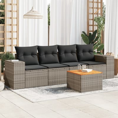 vidaXL - 5-delige - Loungeset - met - kussens - poly - rattan - grijs