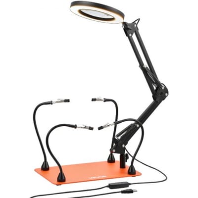 VEVOR Soldeerhulp Derde Hand, Magnetisch Soldeerstation, 4 Flexibele Armen, Gereedschap met 3x LED Vergrootlamp & Antislip Basis, voor Elektronische Reparaties, Handwerk, Hobby's, Doe-het-zelf