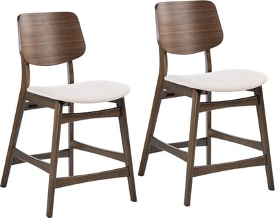 MAYER - Barstoelen set van 2 - Bruin/Gebroken wit - Bouclé