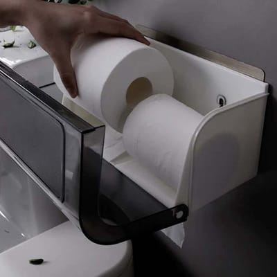 Hangende Dubbele Toiletrolhouder met leg plankje voor 2x WC papier Rollen OF 1x Keuken Rol papier - Zonder boren