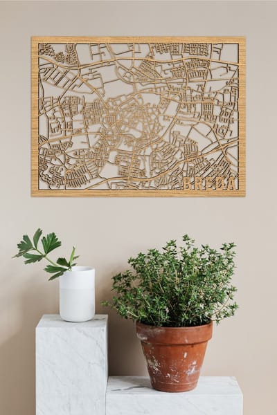Houten Stadskaart Breda Eikenhout 50x70cm Wanddecoratie Voor Aan De Muur City Shapes