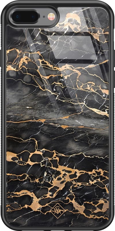 Casimoda® hoesje - Geschikt voor iPhone 8 Plus - Marmer Grijs Brons - Luxe Hard Case Zwart - Backcover telefoonhoesje - Grijs