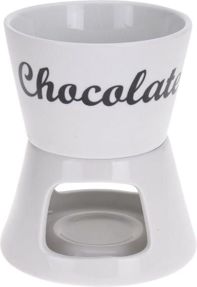Excellent Houseware Chocoladefondue - 12,5 x 15,5 cm - wit - met vorken - porselein - moederdag - cadeau