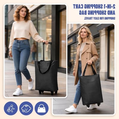 Vouwbare Winkelwagen 30L 2-in-1 Lichtgewicht Shopping Trolley met Tas tot 25 kg voor Camping, Reizen en Supermarktgebruik