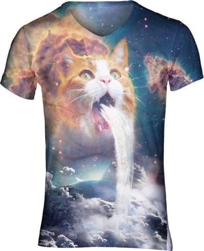 Waterval kat Festival shirt - Maat: M - V-hals - Feestkleding - Festival Outfit - Fout Feest - T-shirt voor festivals - Rave party kleding - Rave outfit - Kattenshirt - Nineties
