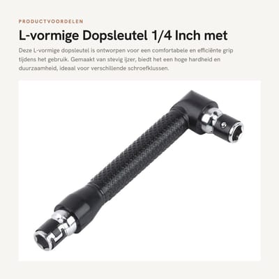 Dailygoods- Dopsleutel L-vormig - 1/4 Inch - Schroevendraaierbit - Robuust - Duurzaam - Comfortabele handgreep - Schroevendraaier