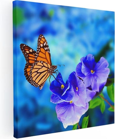 Artaza Canvas Schilderij Bloemen - 30x30 cm - Klein - Wanddecoratie Vlinder - Muurdecoratie Woonkamer - Kamer Accessoires