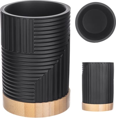 KADAX Tandenborstelbeker voor badkamer, tandenborstelhouder voor tandenborstel en tandpasta, decoratieve tandenborstelbeker, moderne badkamerbeker (zwart ovaal)