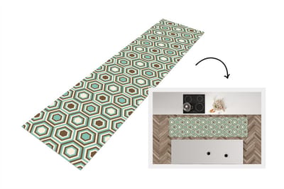 Keukenloper 200x50 cm - Keukenmat vinyl Retro - Honeycomb - Blauw - Bruin - Keukenmatten loper - Keuken vloerkleed tapijt