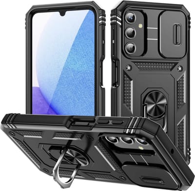 Coverup Hoesje - Geschikt voor Samsung Galaxy A25 Hoesje - Coverup Ring Kickstand Back Cover met Camera Shield - Zwart