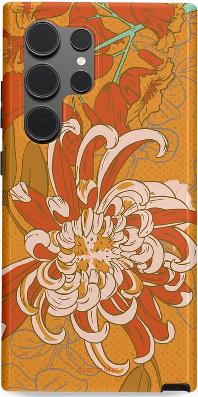 Casetastic hoesje geschikt voor Samsung Galaxy S24 Ultra - Dubbellaagse bescherming - Bloemige lente - Fashion Case - Okergeel Terracotta Beige
